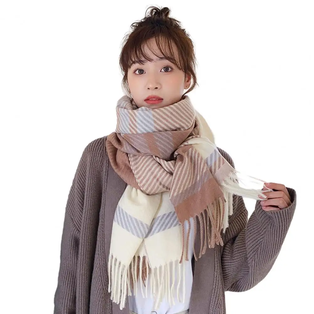 Lady Wide Scarf Stylish Women's Winter Scarf Striped Design Tassel Accents Lightweight Warm Neck Wrap for Cold Weather Tassel