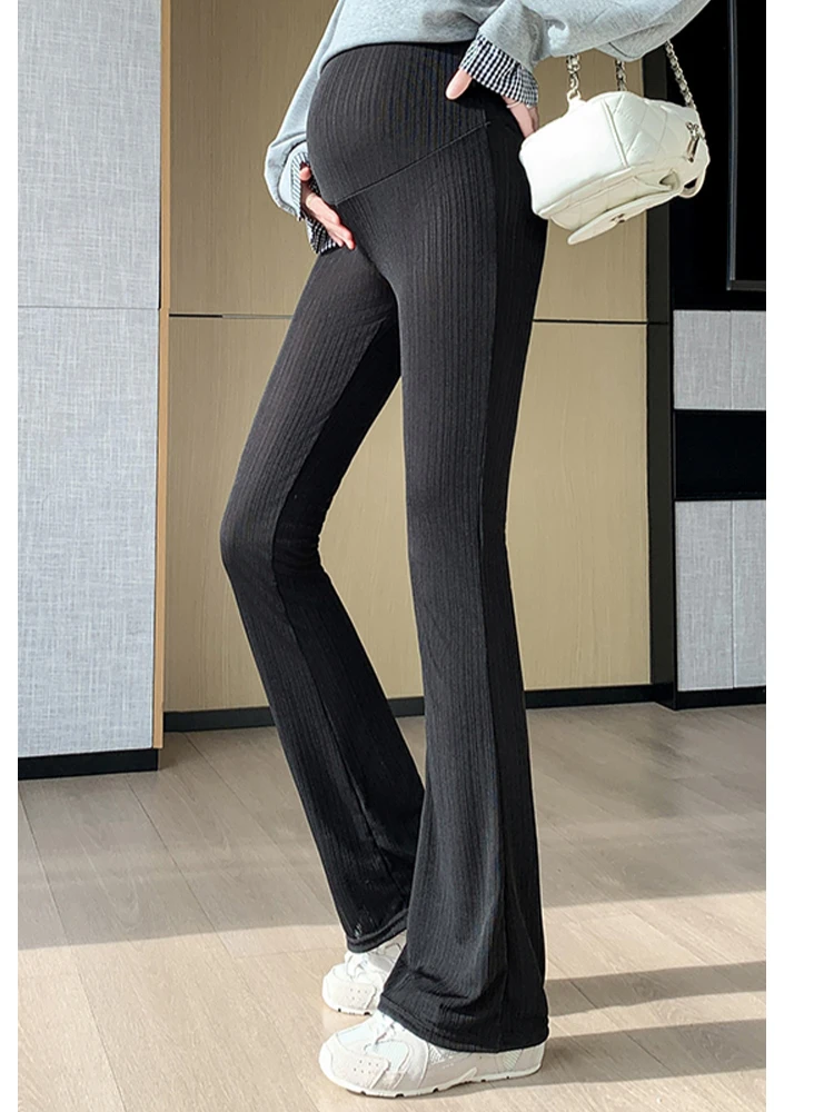 2025 Spring Maternity Ice Silk Pants Thin Fashion Pregnant Woman Boot Cut Cool Pregnancy Bell-bottoms Belly Trousers M-3XL