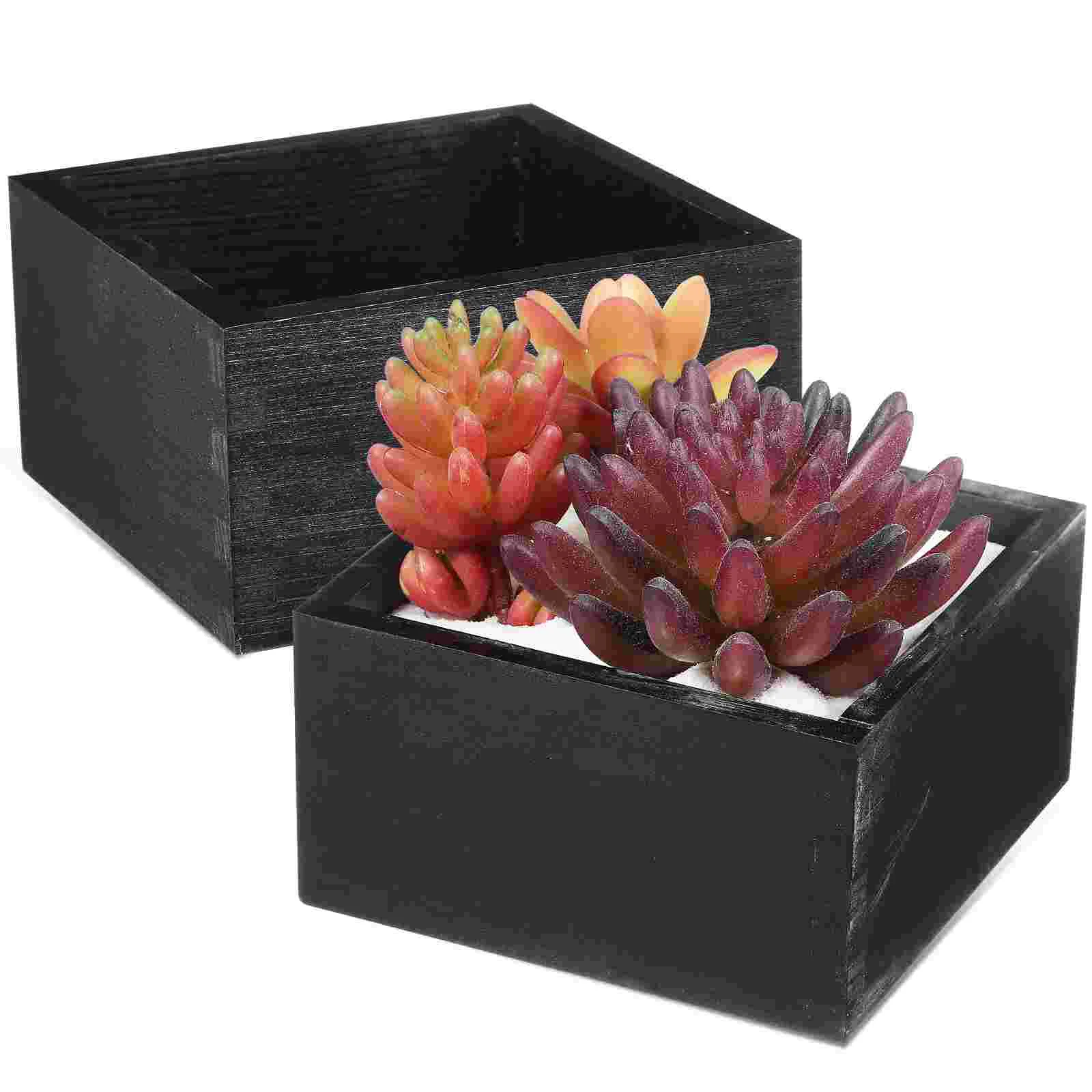 

2 Pcs Flower Pot Box Pots Wood Planter Succulent Holder Wooden Pen Organizer for Desk Boxes Indoor Square