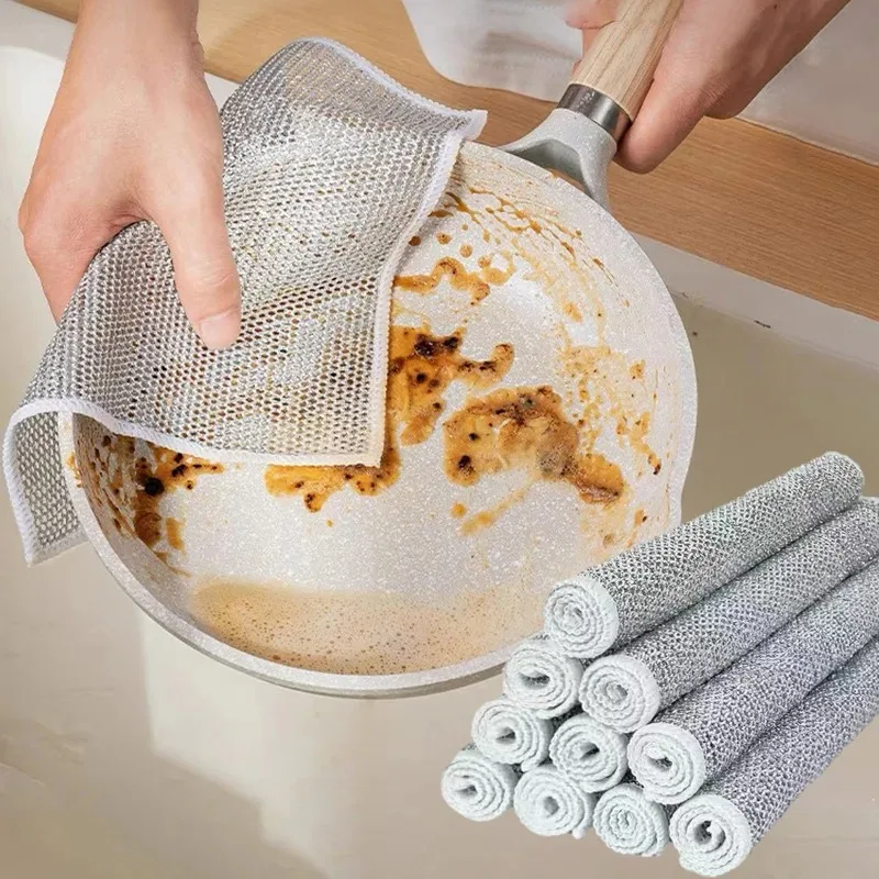 Double Layer Wire Dishcloth Rust Removal Cleaning Cloth Kitchen Dish Towel  Metal Wire Cleaning Rag Microwave Oven Cleaning Tool