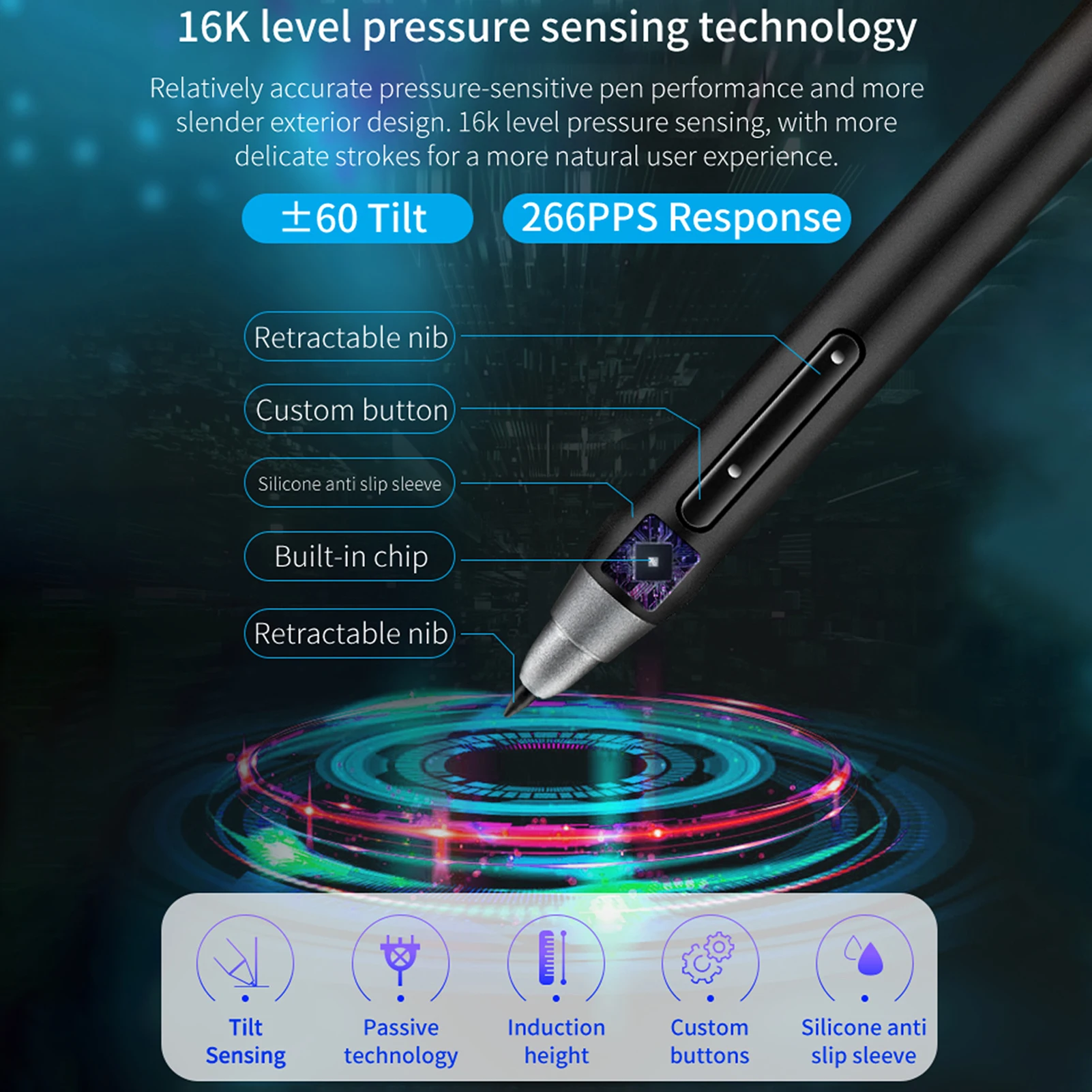 BOSTO 16HD 15.6 Inch IPS Graphics Drawing Tablet 1920*1080 Monitor 16K Pressure Level w/ Rechargeable Stylus Pen/ 20pcs Pen Nips 5