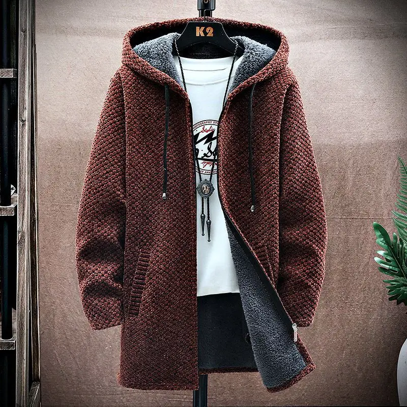 Autumn Winter Zipper Fashion Harajuku Cardigan Men Knitwear Casual All Match Outerwear Long Sleeve Hooded Sweaters Male Clothes