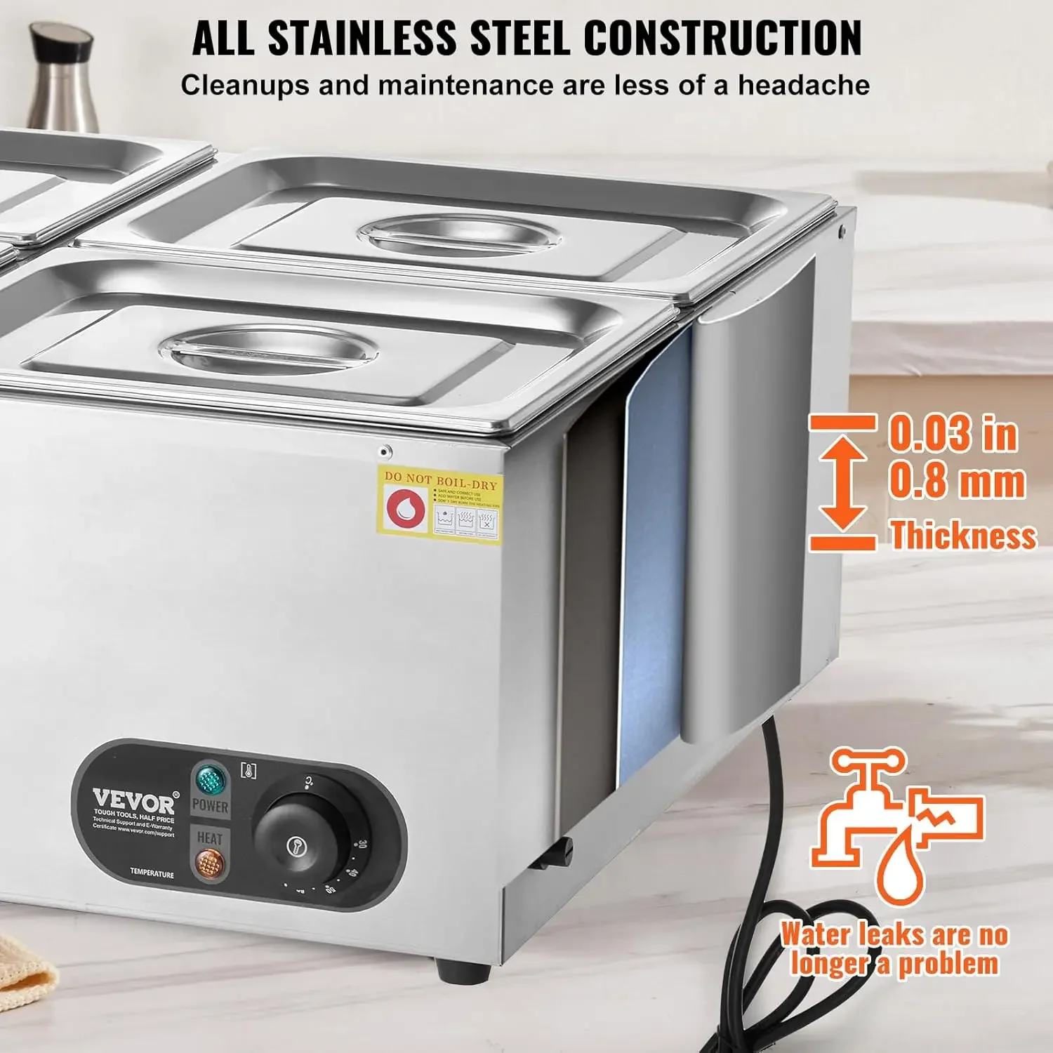 110V 4-Pan Food Warmer, 1200W Electric Steam Table 15cm/6inch Deep, Professional Stainless Steel Buffet Bain Marie 48 Quart 5