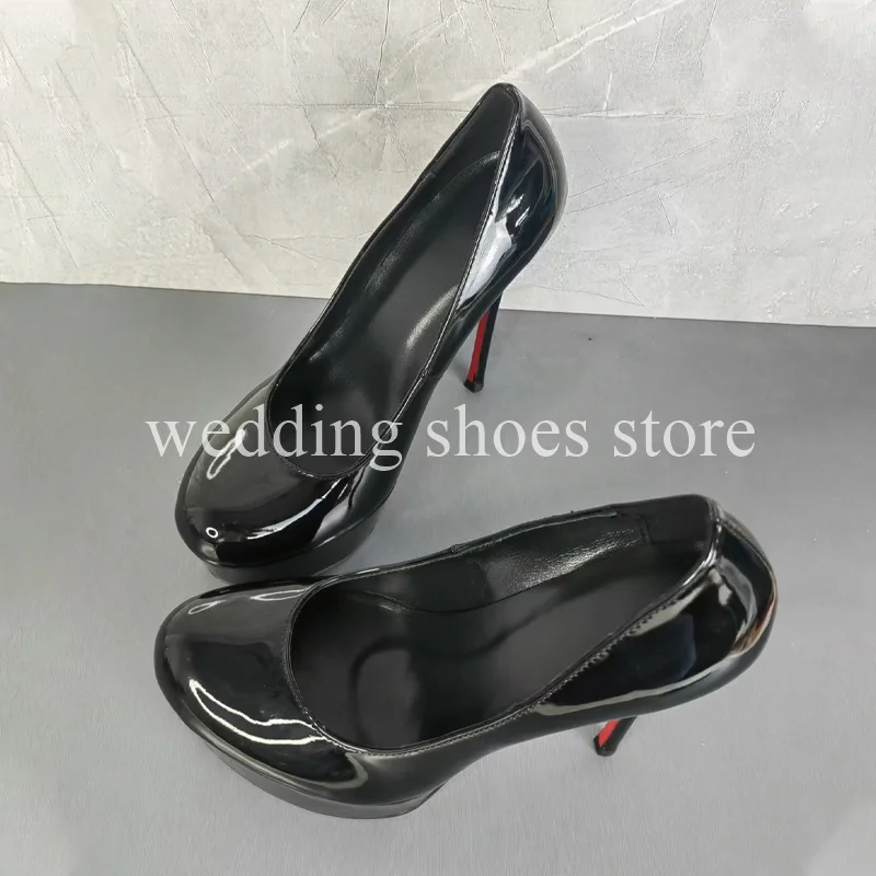 Women's Black Patent Leather Anime Super High Heels Sexy Bag Shallow Mouth Thick-soled Luxury Wedding Single Shoes Bag for Women 4