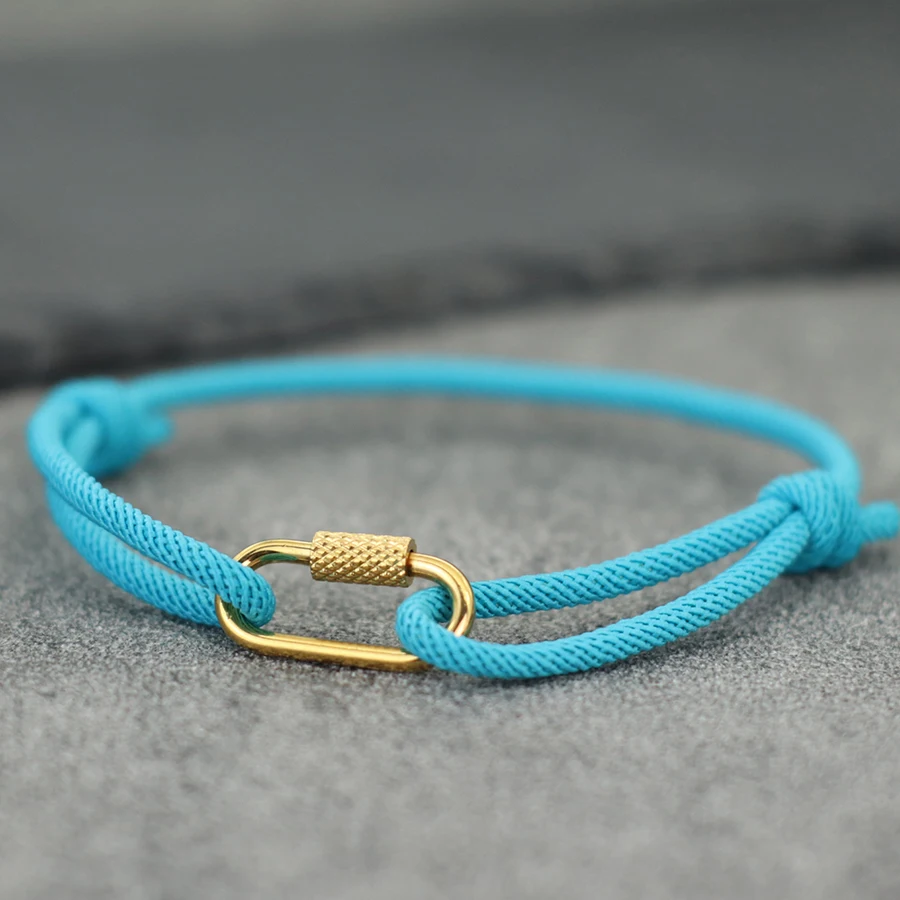Gold Color Stainless Steel Men String Bracelet with Mountaineering Buckle