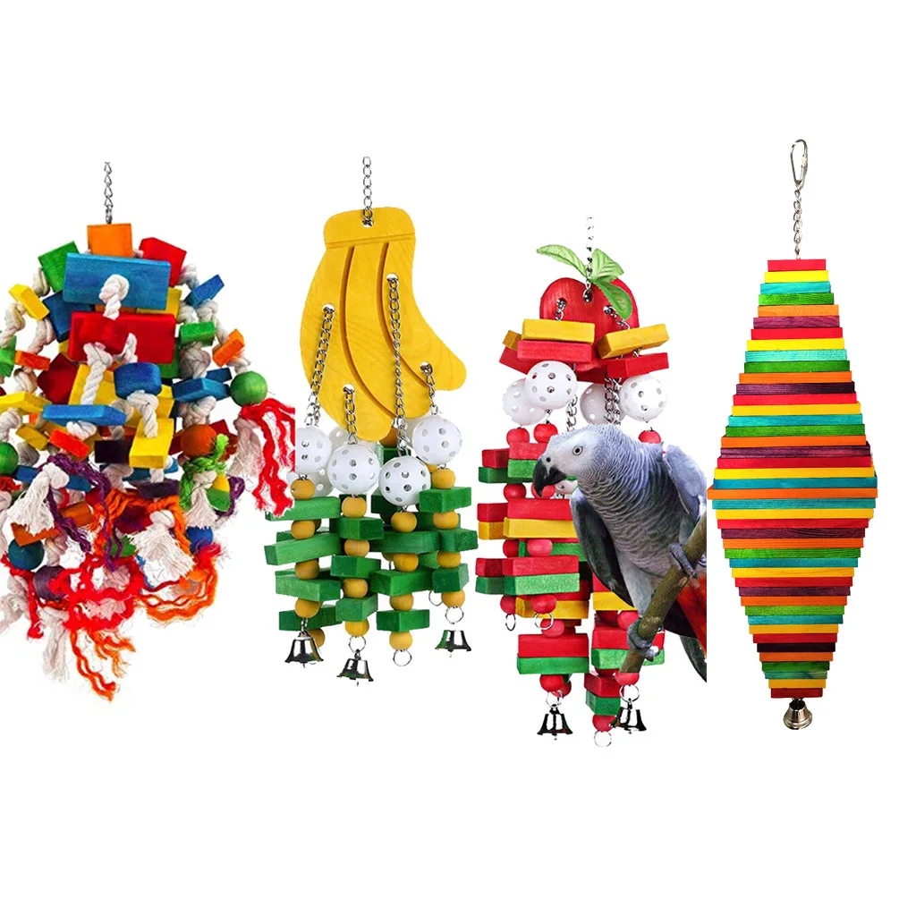 

Colorful Parrot Chew Toys Natural Wooden Birds Perch Hanging Chewing Swings Cage Toy Pet Bird Climbing Cage Hanging Decor