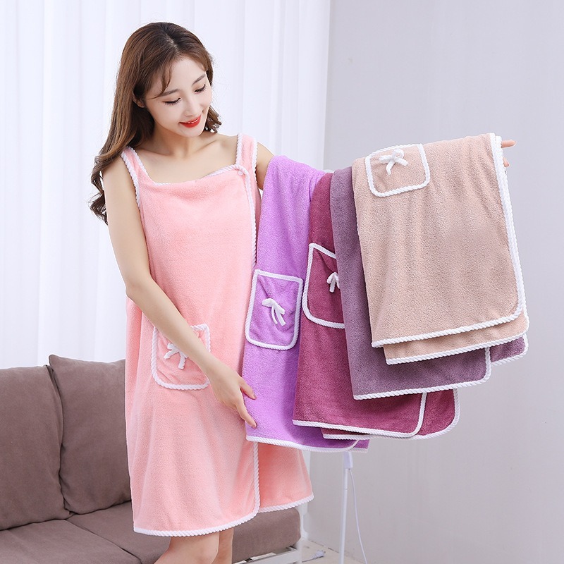 Thickened Coral Velvet Bathrobe Wearable Bath Skirt for Home Bathing Adult Women Absorbent Bath Towels