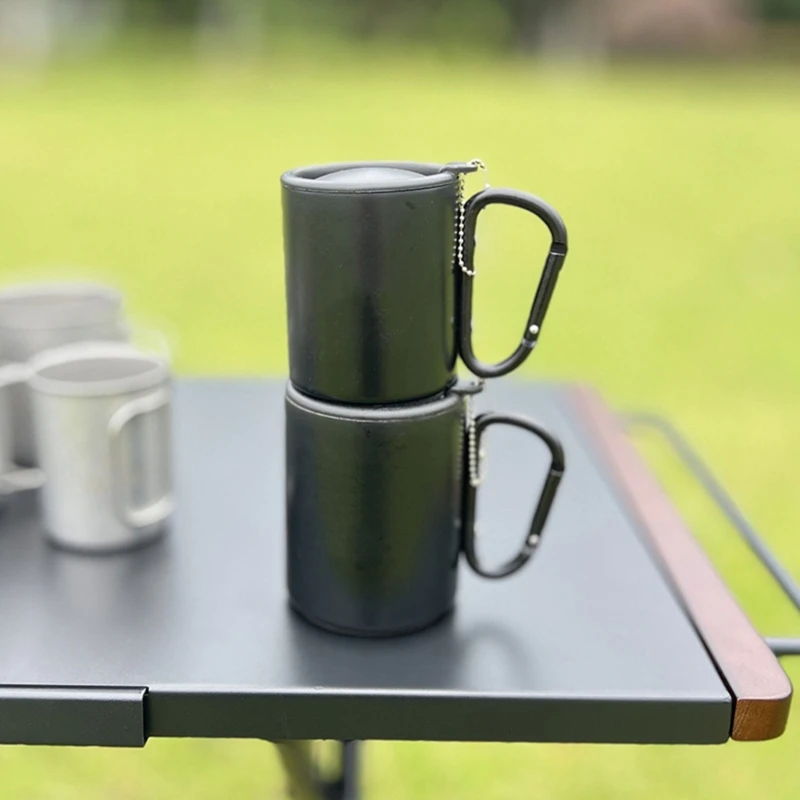 Portable Cups Portable Carabiner Hook Handle Mug with Lid Outdoor Travel Coffee Mug Camping Hiking Cup Lightweight Insulated