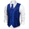 Luxury Men's Suit Vest Royal Blue Paisley Waistcoat with Neck Tie Handkerchief Cufflinks Wedding Prom Tuxedo Sleeves Vest 1