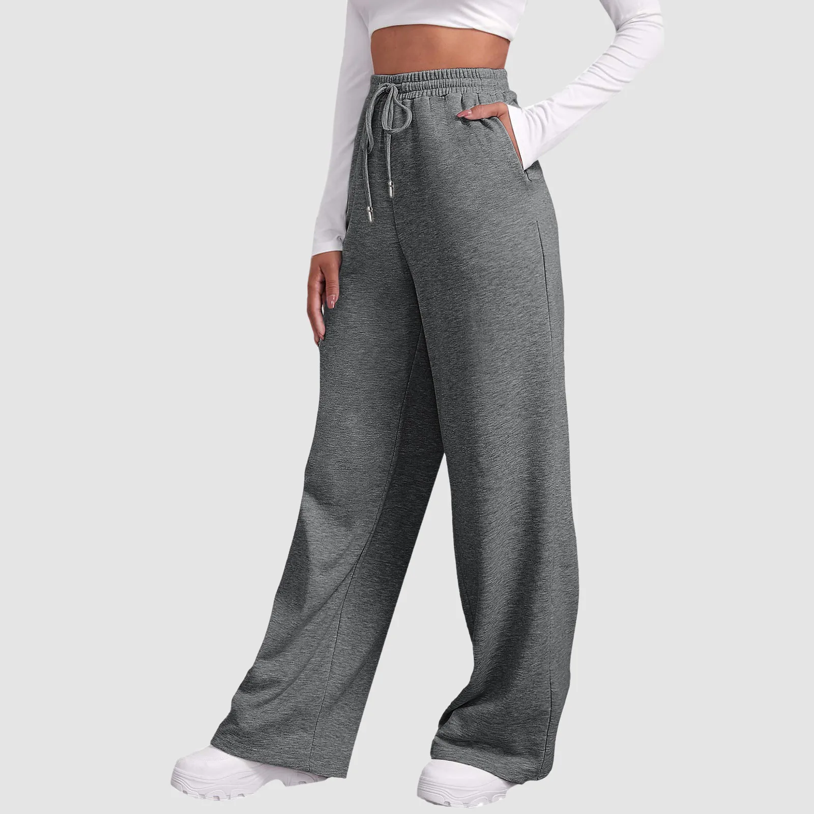 

Women’S Fleece Lined Sweatpants Wide Leg Straight Pants Casual Joggers Workout High Waisted Solid Color Bottoms