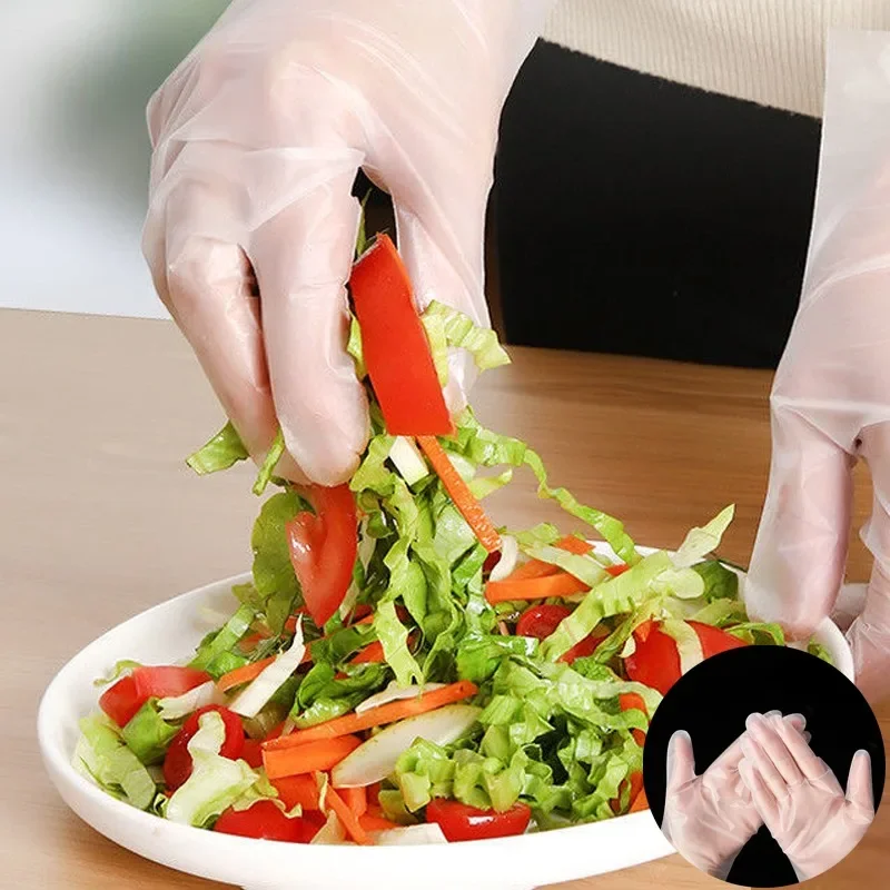 120/40PCS Disposable Gloves Plastic Transparent TPE Gloves Food Grade Kitchenware for Restaurant Fried Chicken BBQ Tableware