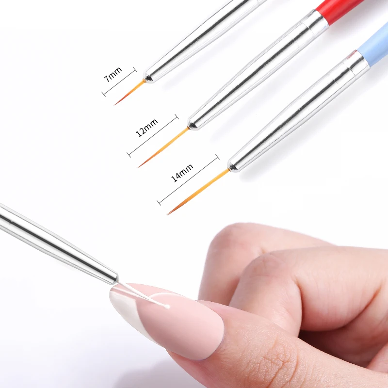Nail Art Brushes Set 3Pcs Elongated Lines Striping Drawing UV Gel Painting Nail Design Pen Manicure Tool