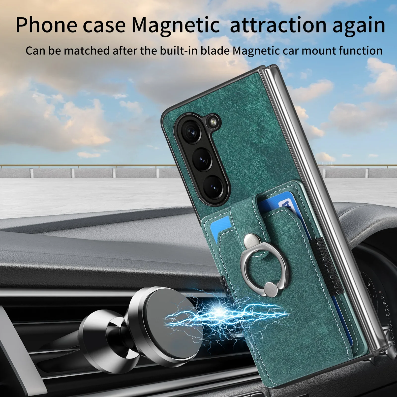 Retro Leather Ring Wallet Phone Case with Card Holder and Protective Cover