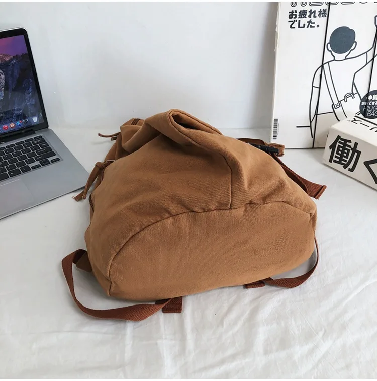Female Canvas Fabric School Book Laptop Backpack Student Casual Street Travel Soft Cloth Stylish Big Capacity Daily Rucksack Bag 3