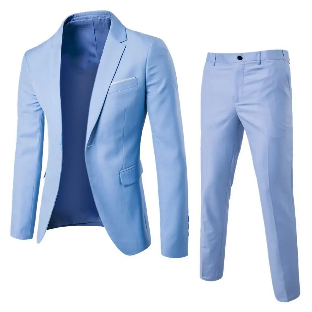 Blazer Pants Men Suit Korean Style Slim Fit Buttons Formal Suit Temperament Single-breasted Spring Business Blazer + Pants formal suit