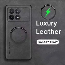 Magnetic Wireless Charging Leather Phone Case - Magsafe Compatible Back Cover for POCO F6 5G (Gray)