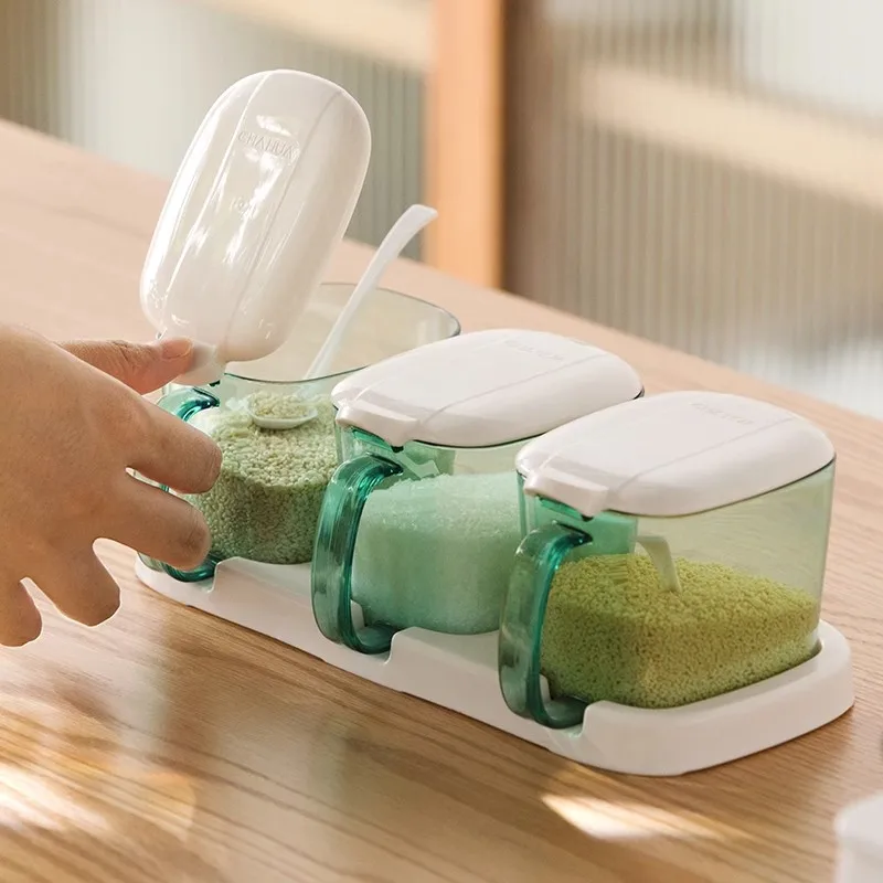 

CHAHUA-Seasoning Containers for Kitchen, Seasoning Box, Seasoning Jar, Spoon with Base, Salt Jar Combination Set