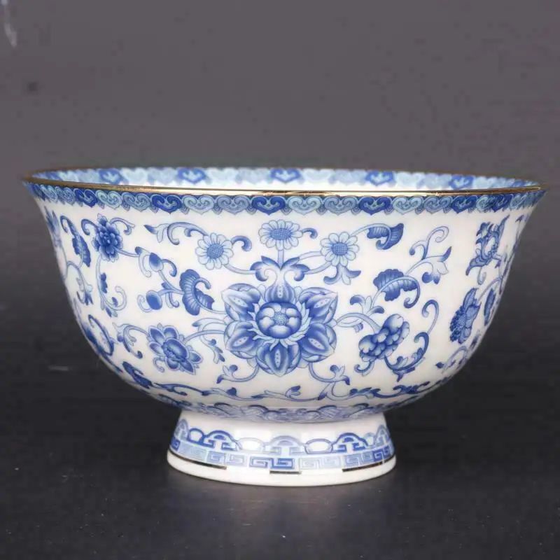

Chinese Qing Qianlong Blue and White Porcelain Gild Edged Lotus Design Big Bowl