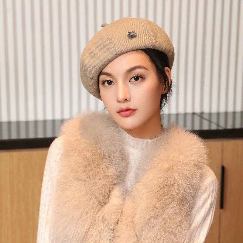 

Winter High Quality Thick Warm Wool Octagonal Hat Women Fashion Newsboy Cap Korean Felt Newspaper Cap Ladies Chic Beret