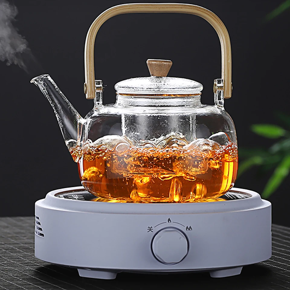 Borosilicate Glass Teapot W/ Bamboo Lid, Stove Top Safe Kettle