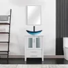 24" White Bathroom Vanity Stand Cabinet with Blue Boat Tempered Glass Sink & ORB Faucet Spacious Storage High Quality Material & 2