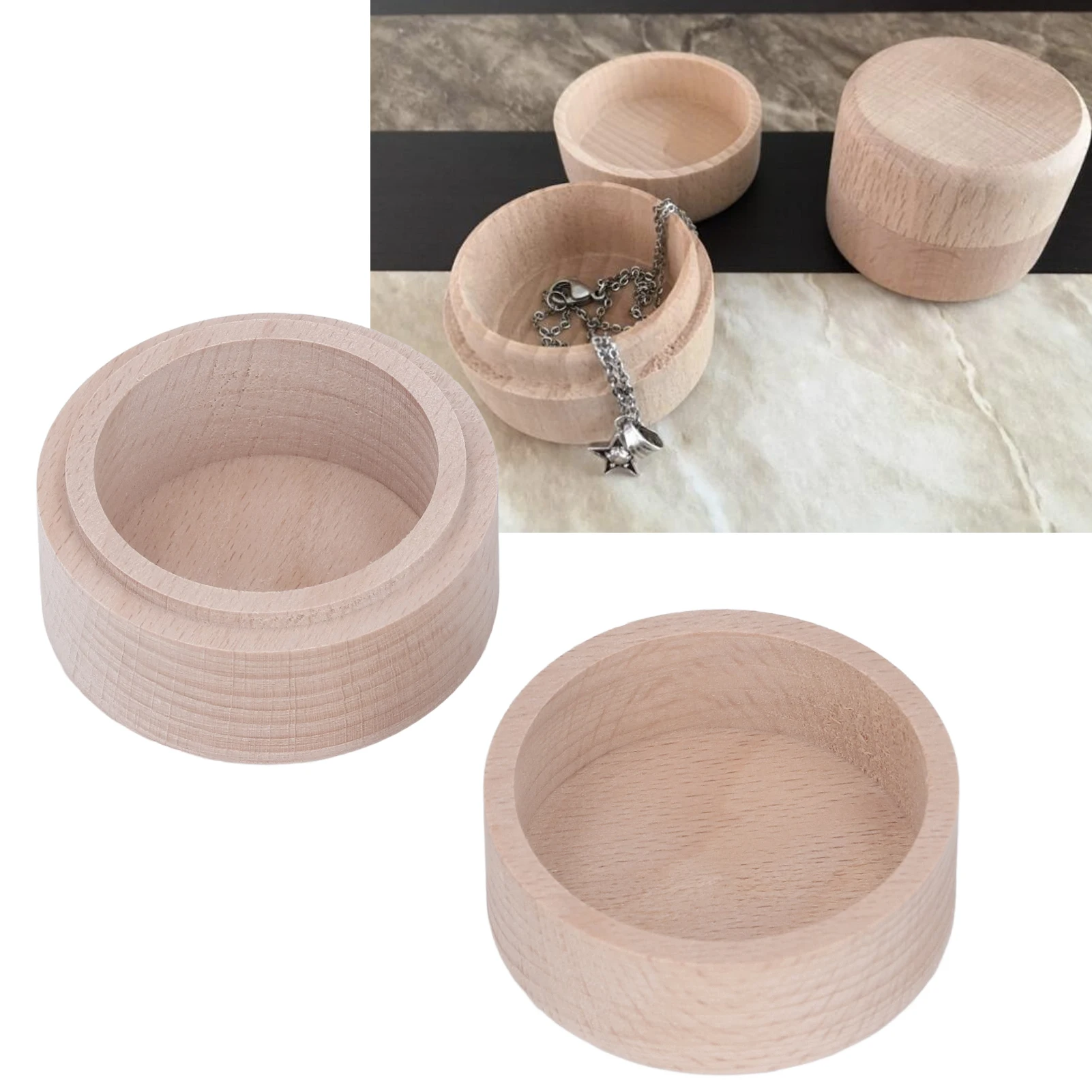 

Wooden Ring Box Natural Beech Round Retro Wooden Jewelry Box for Rings Earrings for office Table top ornament