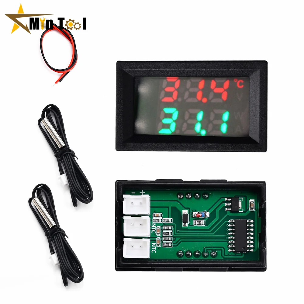 DC4-30V 100cm 디지털 DC 이중 디스플레이 전압계 온도계 온도 감지기 NTC 10K 3950 프로브