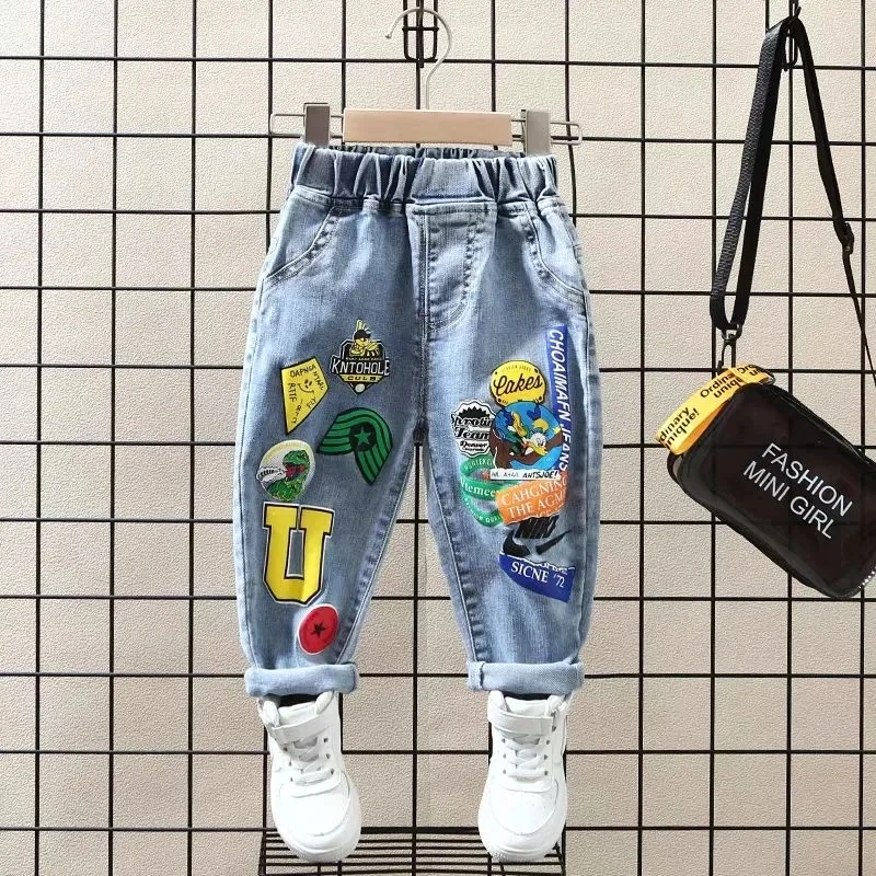Kids Pants Boys Jeans Boys Jeans Pant Spring and Autumn Boys Printed Jeans New Children's Loose Western Style Boys' Casual Pants