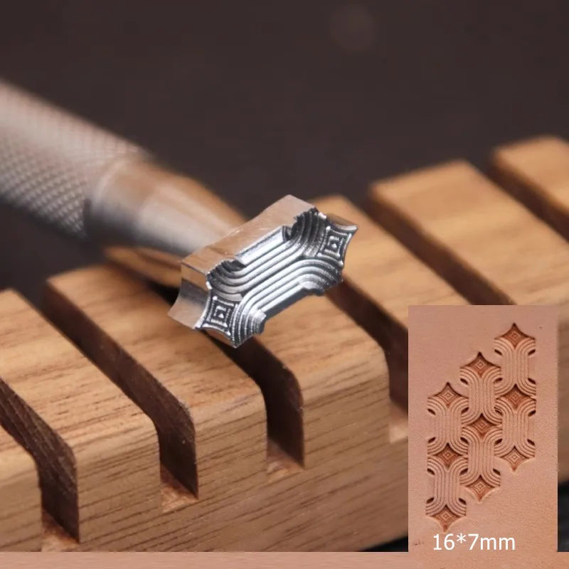 304 Stainless Steel 3D Geometric Leather Stamp Tool Multi-Function Embossing Punch Veg-Tanned Leather DIY 16x7mm