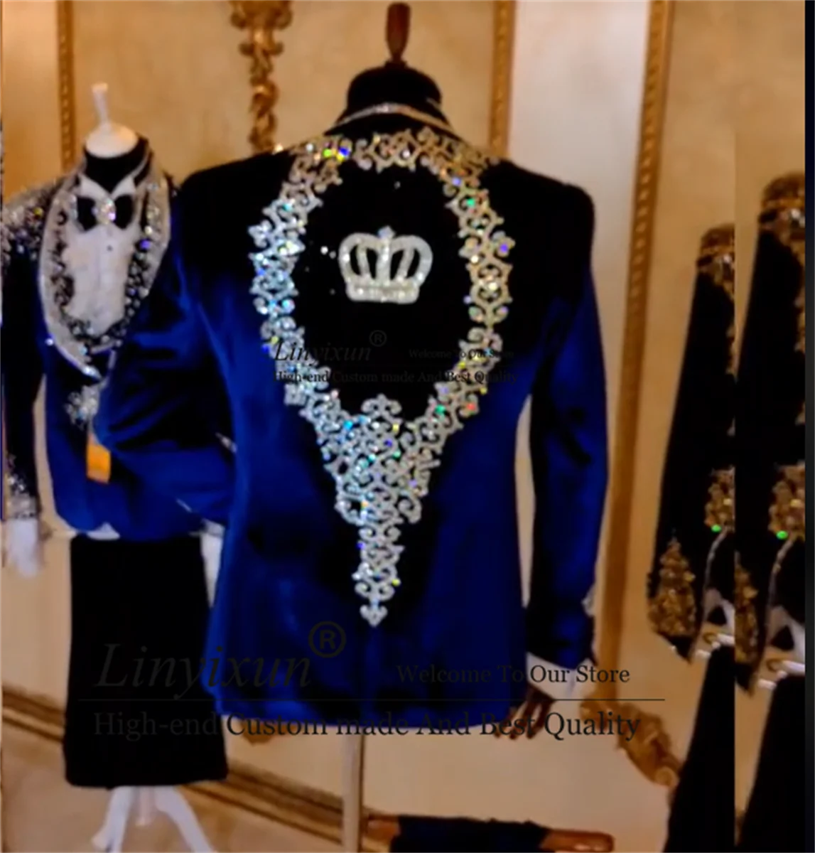 Luxury Metallic Beaded Velvet Wedding Suits For Men Customized Groom Tuxedos Male Prom Blazers Terno Masculinos Completo 3