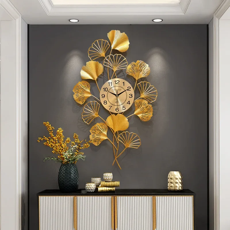 

Large Wall Clock Living Room Decoration Ginkgo Wall Clocks Modern Design Metal Digital Silent Watches Gold Reloj De Pared Hierro