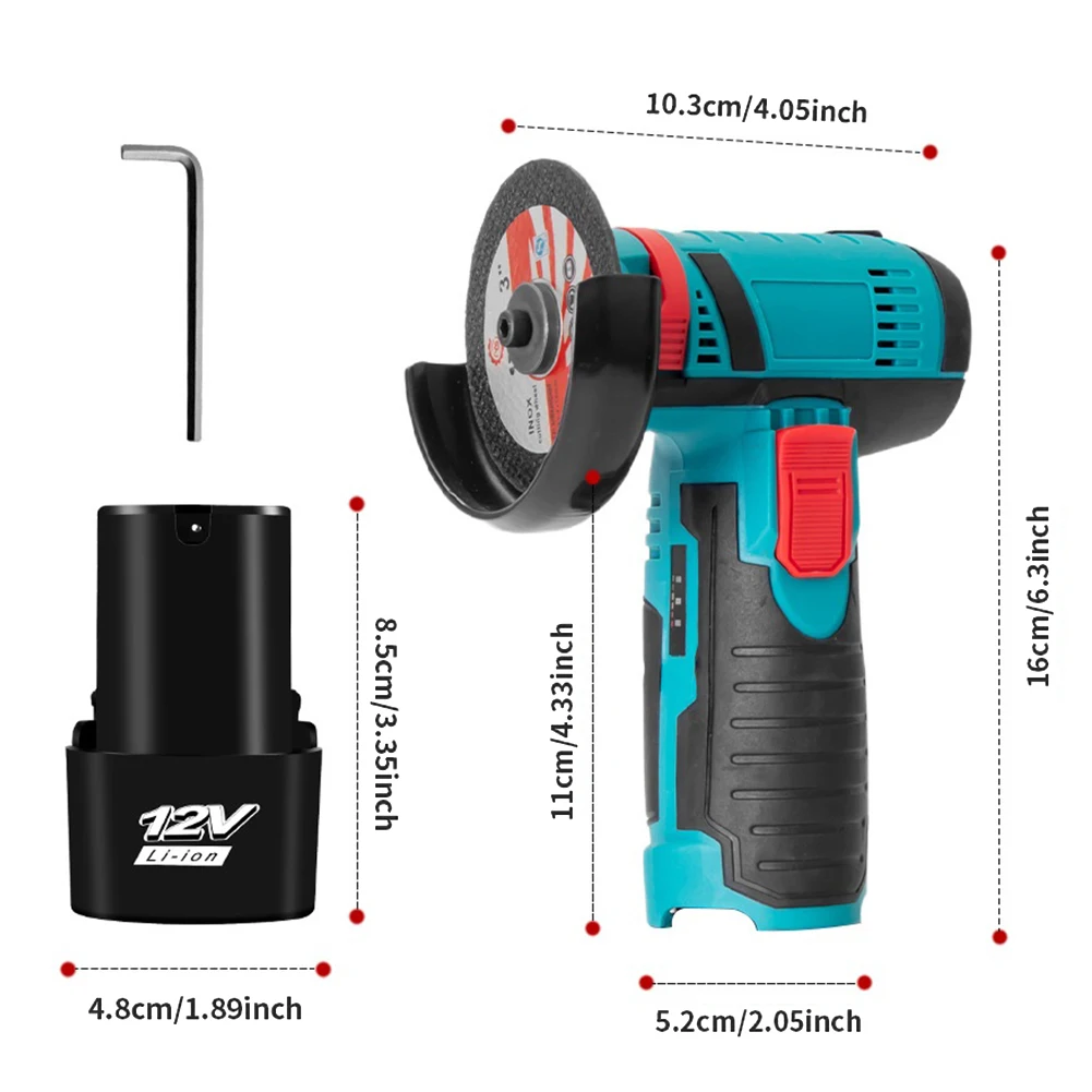 12V 3 Inch Brush Mini Angle Grinder 19500rpm Household Cutting Machine Polishing Machine Lithium Angle Grinder Filling