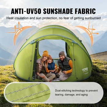 VEVOR Camping Tent Pop Up Tent for 4 Person Easy Setup Waterproof Backpacking Tent with Door & Window for Outdoor Family Camping 4