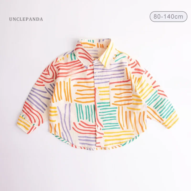 Boys Long Sleeve Striped Loose Shirt Jacket Autumn Spring Fashionable Children's Clothing Korean Version AE Stock