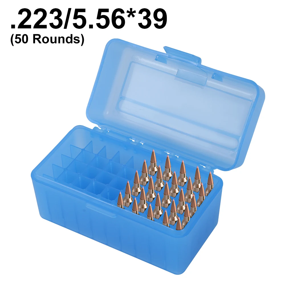Description Picture 6 of item50/100 Rounds Bullet Box Gun Cartridge Shell Holder Portable Ammunition Box Flip-Top for 9mm .223 Ammo Hunting Accessories