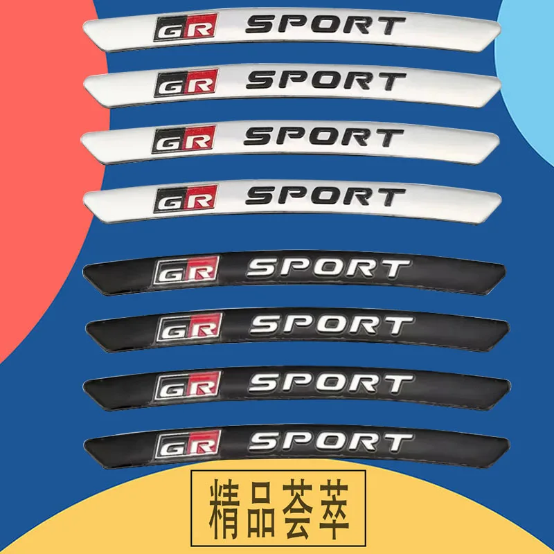 알루미늄 GR 스포츠 로고 자동차 휠 림 스티커 엠블럼 배지, Gazoo 레이싱 YARiS Corolla RAV4 C-HR Camry Supra Prado Hilux, 4x