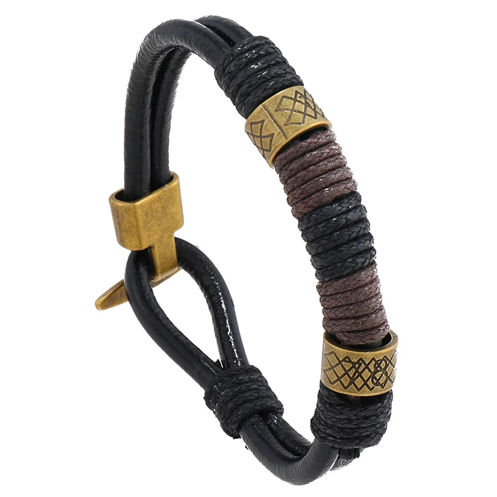 Mens Leather Woven Rope Bracelet Handmade Bangle Accessory
