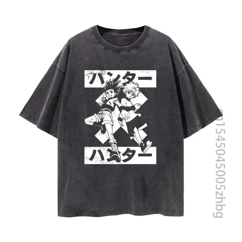 

Винтажная женская рубашка hunter x hunter с рисунком аниме, уличная одежда в стиле Харадзюку, Мужская футболка с эффектом потертости