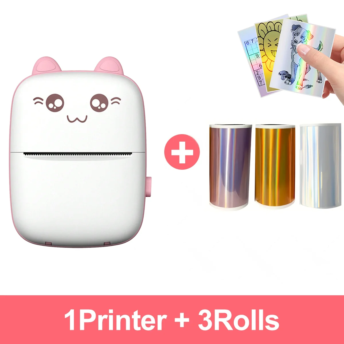 [Portable Thermal Printer] Portable Wireless Mini Thermal Printer with 3Rolls Paper Kit USB Rechargeable,  Ideal for Travel