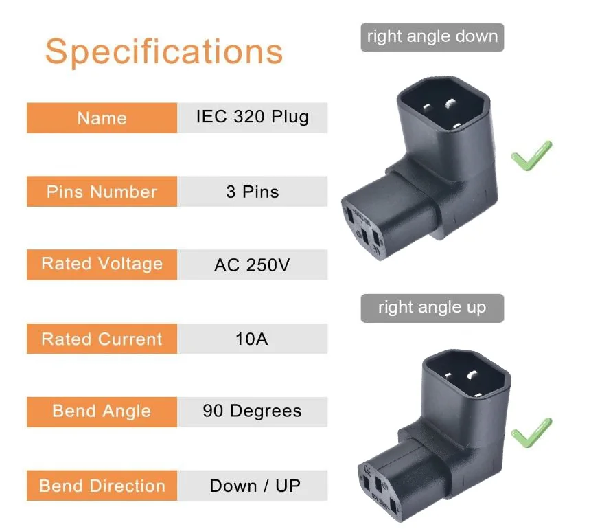 Понижающий угол IEC 320 C14, 3-контактный штекер на гнездо C13, PDU, PSU, быстрое расширение, адаптер питания, розетка для ЖК-телевизора, настенное крепление (art.: 79abe89f0) - 79abe89f0