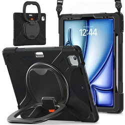 Enhanced Protective Tablet Case with 360° Rotation, Stand, Shoulder Strap, and Pencil Slot for Air 13 2025 M3 (Black)