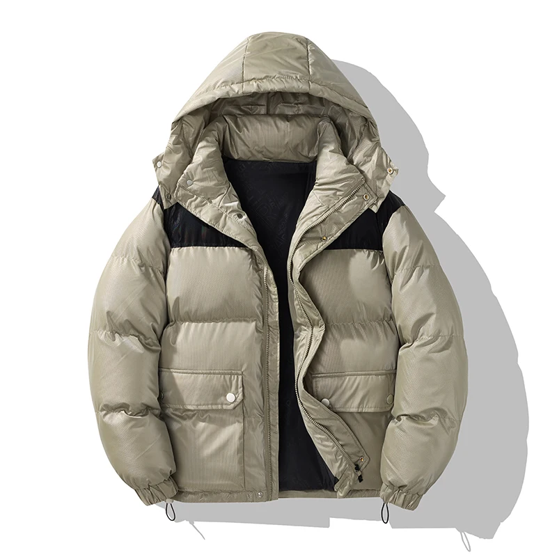 

Men's Winter Jacket Hooded Outwear Patchwork Contrast Color Parkas Cotton-Padded Clothes Fashion Couple Coat Windproof Casual