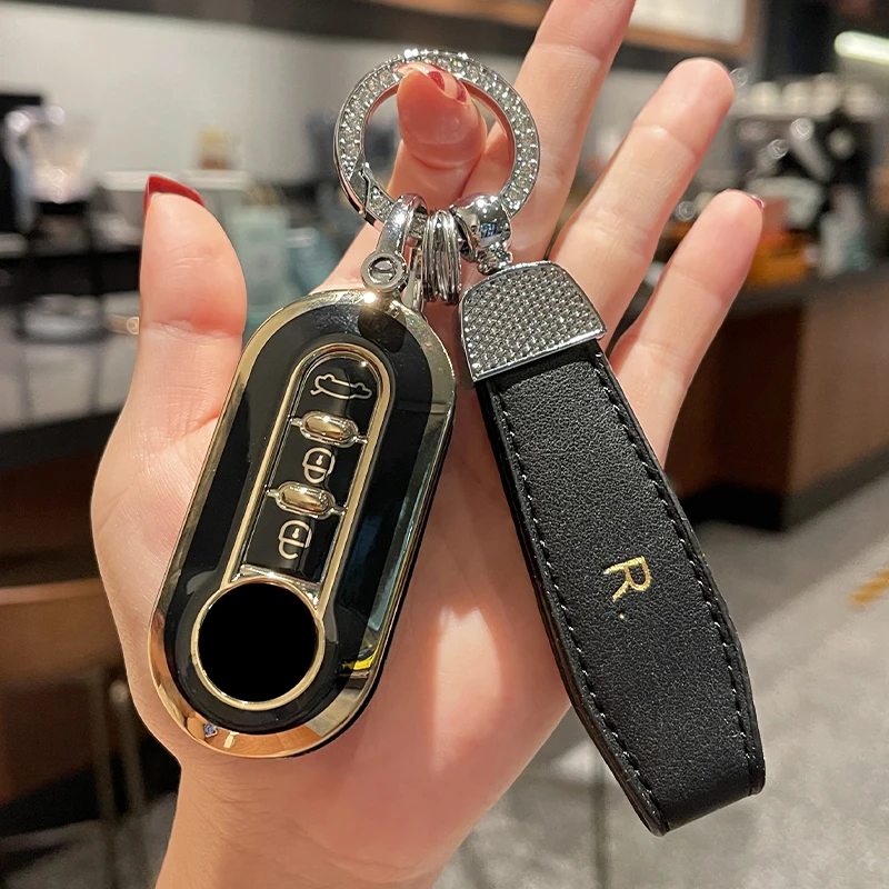 Cinturino In Pelle Flip Key Tpu Car Key Case Cover Per Fiat 500 500L 2014 Panda 2 2013 2015 Ducato 2016 Lancia Musa Accoudoir 500 Fob