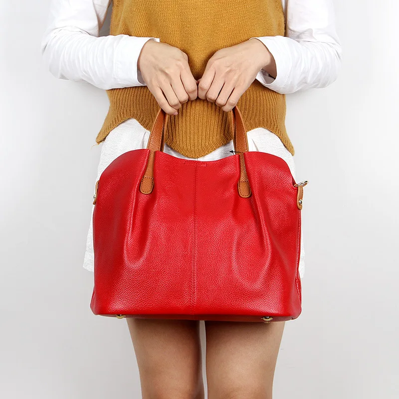 

Genuine Leather Women's Bag Fashion Commute Handbags Solid Color Tote Luxury Designer Shoulder Cossbody Bags Female Shoppingbag