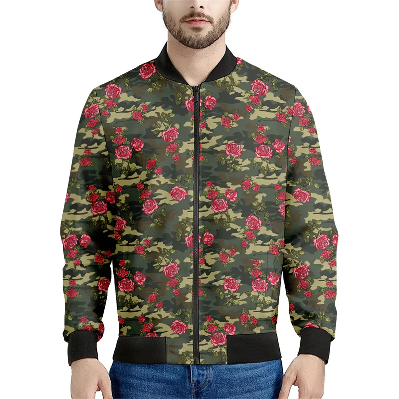Fashion Rose Flower 3d Printed Jacket Men Women Floral Graphic Sweatshirt Tops Street Long Sleeves Zipper Bomber Coat Gift