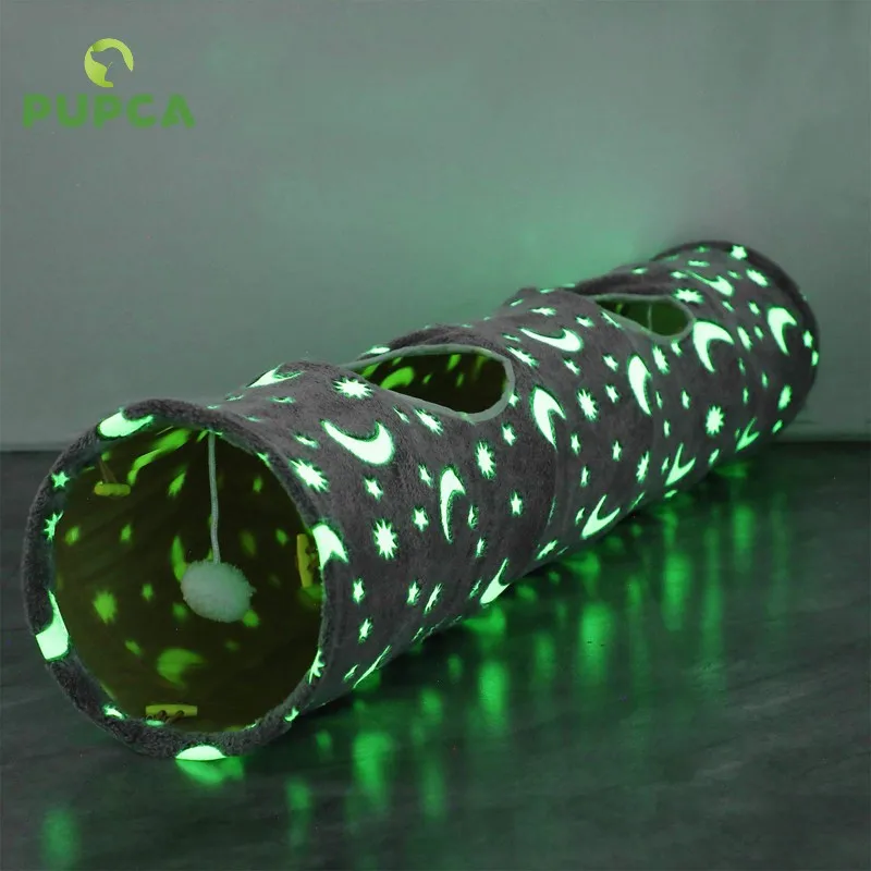 

Fluorescent Cat Tunnel Pet Cat Toys Moon Star Durable Plush Ball Self-Luminous Collapsible For Small Animals Rabbits Kittens Pup