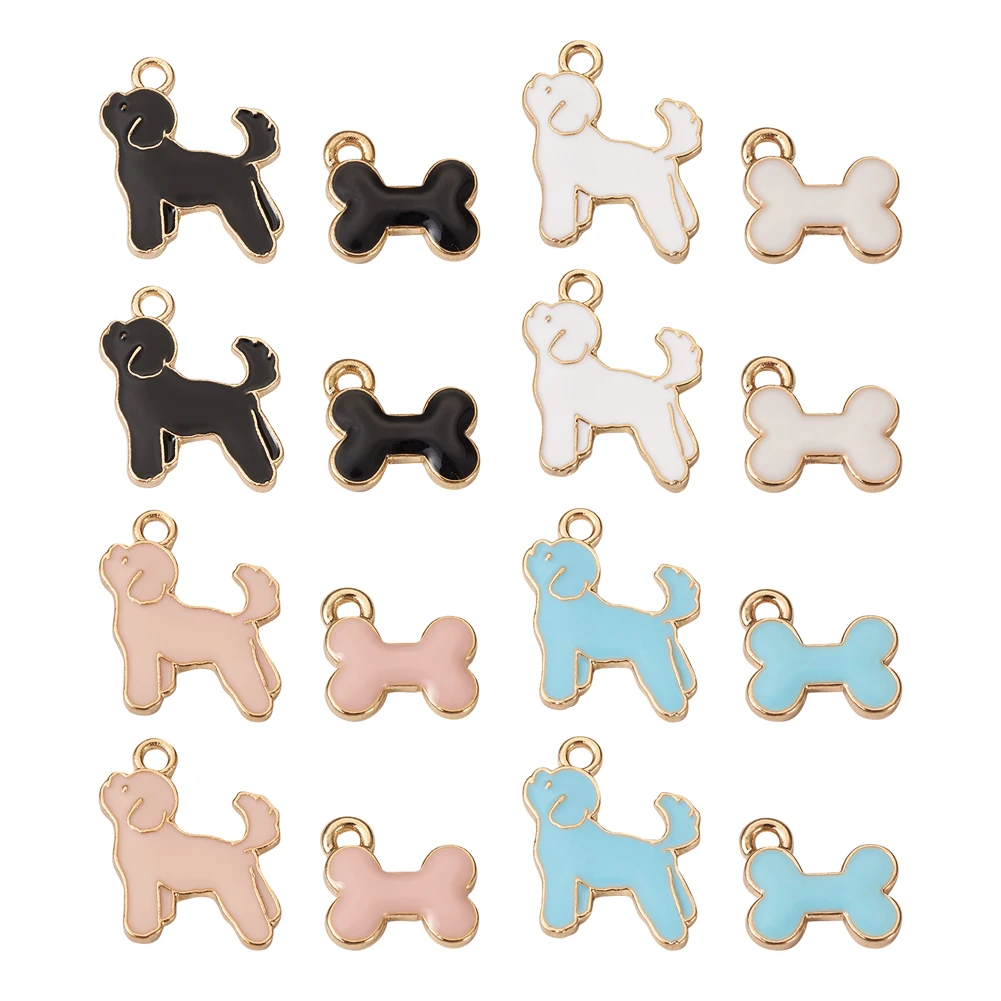 

40Pcs Lovely Dog Bone Alloy Enamel Charms Animal Floating Pendants for DIY Jewelry Making Earrings Keychain Findings