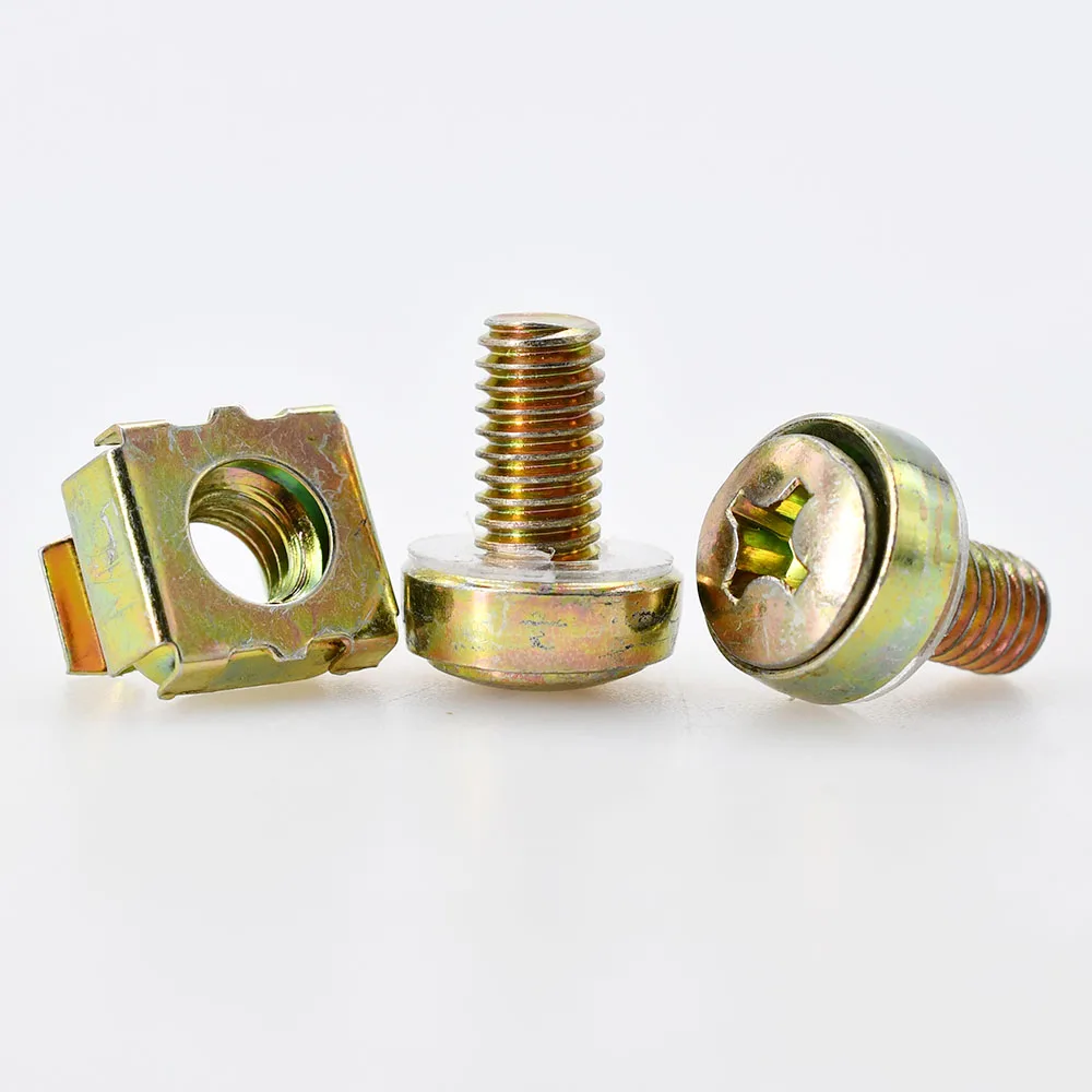 Phillips Rack Mount Screw Nut Set Zinc Plated Carbon Steel Bolt Metric Threaded Screws Cage Nuts Kit M6x16mm M6x20 M5x16 M5x20