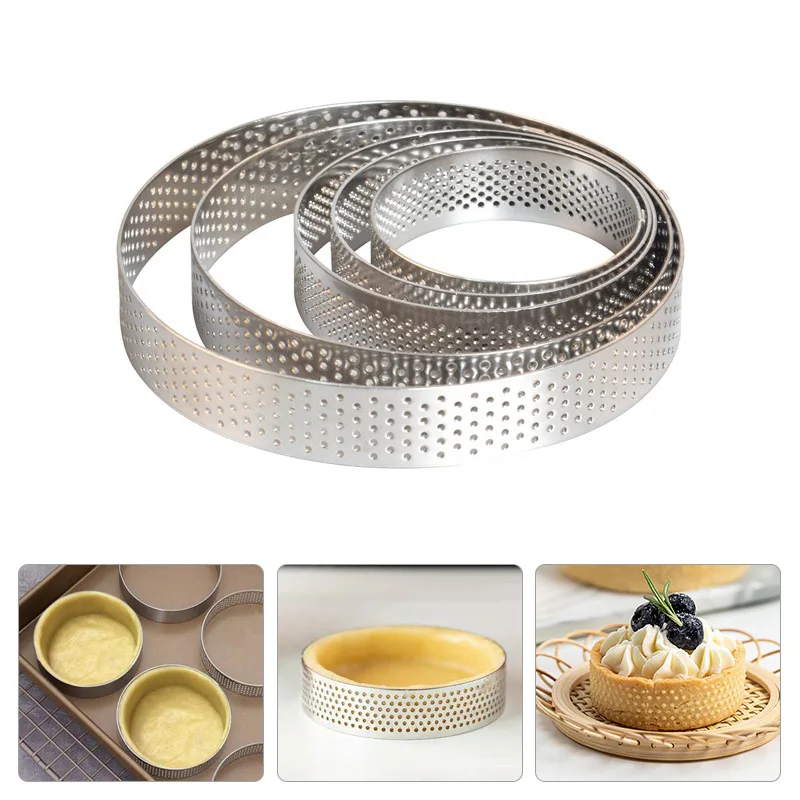 

Tart Mold Ring Stainless Steel Tartlet Cake Mousse Molds Cookies Pastry Circle Cutter Pie Perforated Heat-Resistant Baking Tools