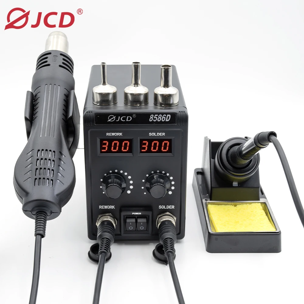 JCD 8586D Soldering station 2-in-1 Hot Air Gun Soldering Iron Adjustable Temperature LED Electronic BGA IC Welding Repair Tool 6